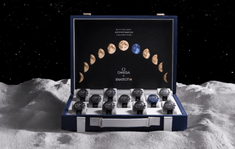 11 valises de MoonSwatch Moonshine Gold vendues aux enchères